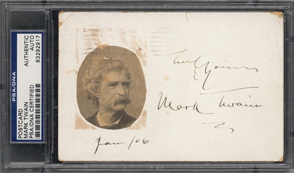 1906 Mark Twain Signed 3.5 x 4.5 Postcard (PSA/DNA)